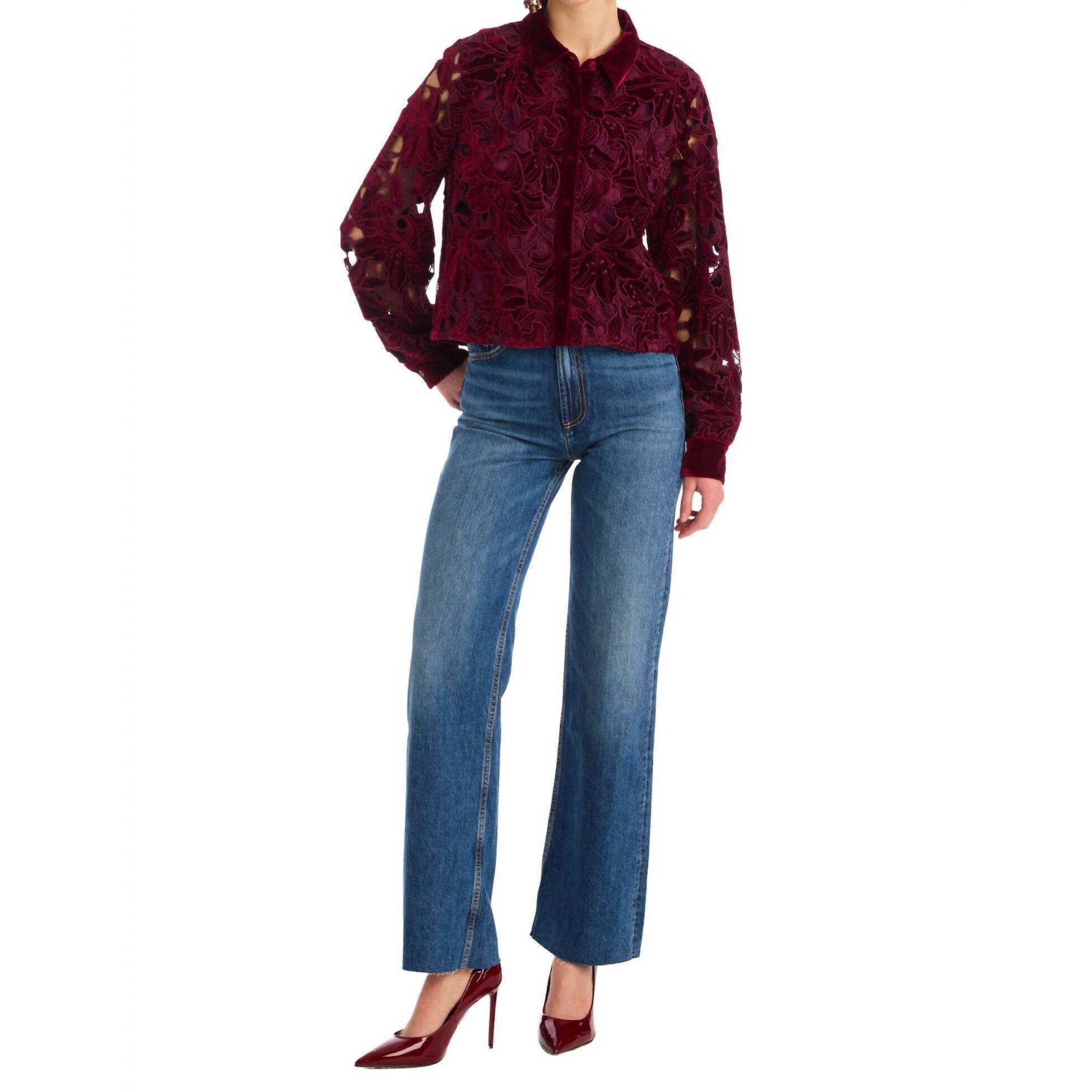 New Allison New York Phoebe Long Sleeve Shirt In Oxblood